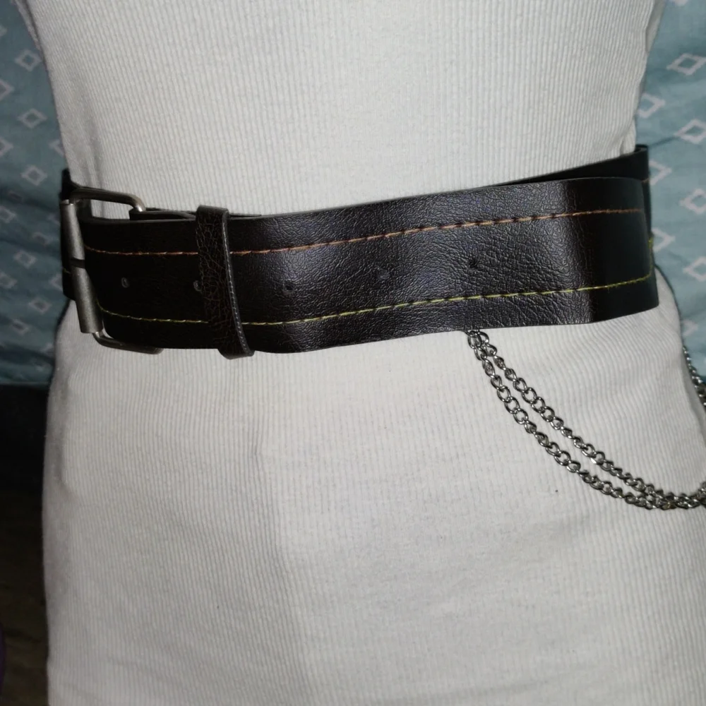 Brown Faux Leather Belt with chain